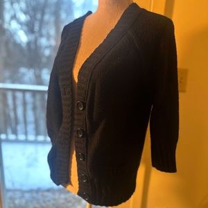 3/4 Sleeve Black Knit Button front Cardigan